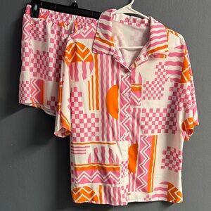 Pink and Orange Geometric Shirt and Shorts Set
